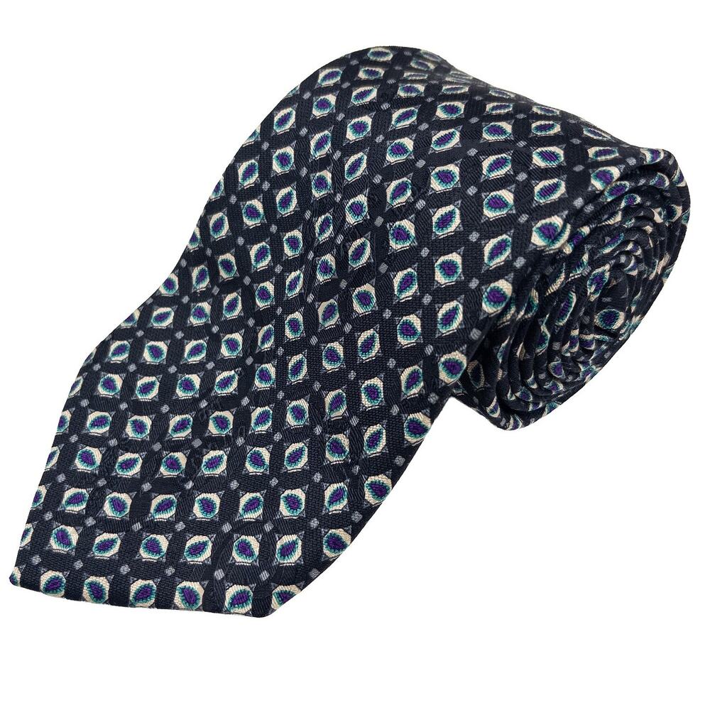 Robert Talbott Best of Class Silk Tie Black Purple Green Hand Printed Italy USA
